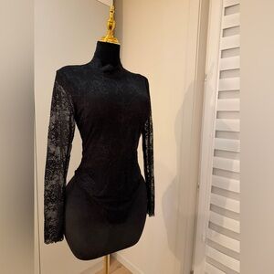 Shapewear Mock Neck Long Sleeve Floral Lace Bodysuit